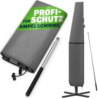 Abbildung von Kingsleeve Sonnenschirm Schutzhülle, Ampelschirm mit Stab bis Ø 350 cm Wetterdicht Groß Grau