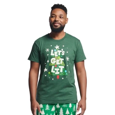 Abbildung von Little Blue House Herren Men&#039;s Short Sleeve Pyjama Top Pyjamaoberteil, Weihnachtsbäume, S