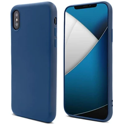 Abbildung von Moozy Lifestyle. Hülle für iPhone X und XS, Mitternachtsblau Silikon Handyhülle Schutzhülle mit Mattem Finish Weichem Mikrofaserfutter