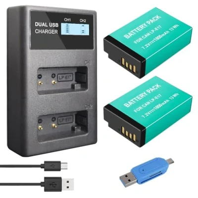 Abbildung von CITYORK 2er Pack 1800mAh LP E17 Ersatzakku und Dual USB Ladegerät für Canon EOS RP, Rebel SL2, SL3, T6i, T6s, T7i, M3, M5, M6, 200D, 77D, 750D, 760D, 800D, 8000D, KISS X8i Kamera