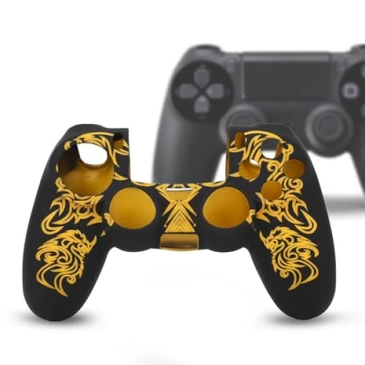 Abbildung von BIKING Hülle für PS4 Controller, Weiche Silikonhülle Skin Grip Shell Cover Playstation 4 Controller(Schwarz Gelb)