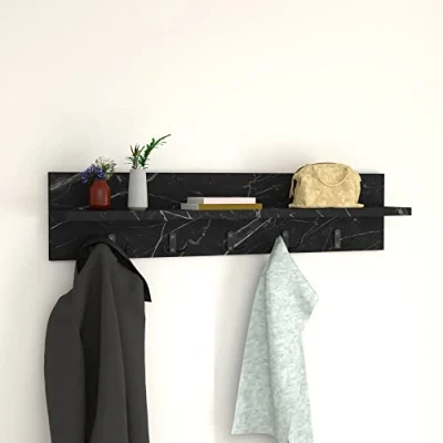 Abbildung von en.casa Wandgarderobe, Hammarö Flurgarderobe mit Ablage und 10 Haken Marmor, schwarz