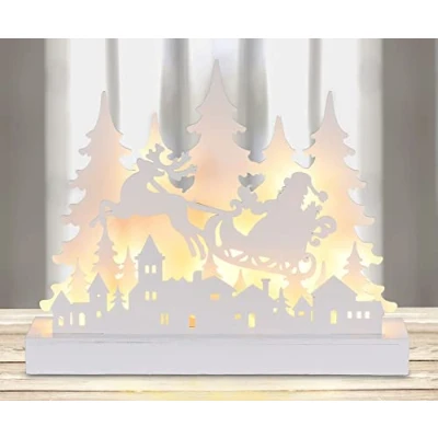 Abbildung von Spetebo LED Holz Silhouette Weihnachtsmann im Schlitten 30 cm / 12 Deko Aufsteller mit Weihnachts Landschaft Advent Winter Tischdeko warm weiß beleuchtet Batterie bettrieben
