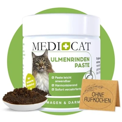 Abbildung von MEDICAT Premium Ulmenrinde Paste 200 g für Katzen bei Sodbrennen, Durchfall und Erbrechen zur Darmsanierung sofort verzehrfertig