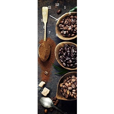Abbildung von levandeo Wanduhr Glas 20x60cm Kaffee Braun Glasuhr Uhr Glasbild Küche Deko Coffee Cafe Kaffeebohnen