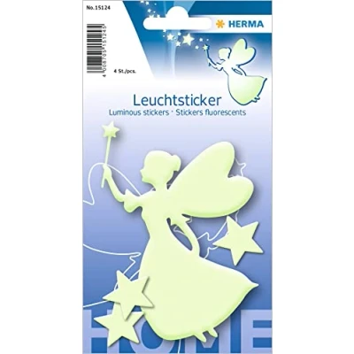 Abbildung von HERMA 15124 Leuchtsterne Kinderzimmer, 4 Stück, selbstklebend, leuchtende Fee Elfe Prinzessin Aufkleber Wandsticker, Leuchtsticker aus Plastik zur Sternenhimmel Dekoration für Kinder Mädchen Jungen