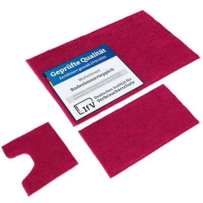 Abbildung von WohnDirect Badematten Set 3 teilig Pink WC Vorleger (45x45cm), Badematte (50x80cm,70x120cm) rutschfest waschbar Badezimmerteppich MIT Ausschnitt