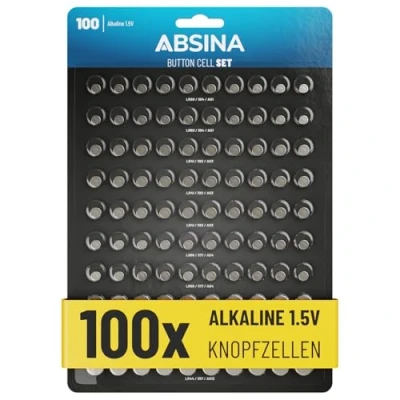 Abbildung von ABSINA 100er Pack Alkaline Knopfzellen Batterien AG1 AG3 AG4 AG10 AG13 Knopfzelle, (1 St)