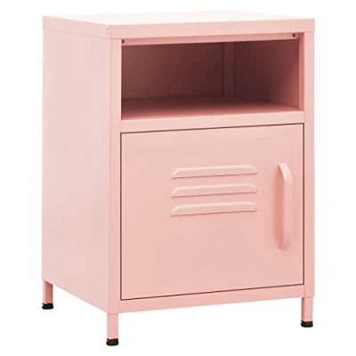 Abbildung von vidaXL Nachttisch 1 offenes Regal Tür Modern Nachtschrank Nachtkonsole Nachtkommode Schlafzimmer Schrank Kommode Rosa 35x35x51cm Stahl