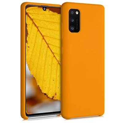 Abbildung von kwmobile Hülle kompatibel mit Samsung Galaxy A41 Silikon Handy Case Handyhülle weiche Oberfläche kabelloses Laden Apricot