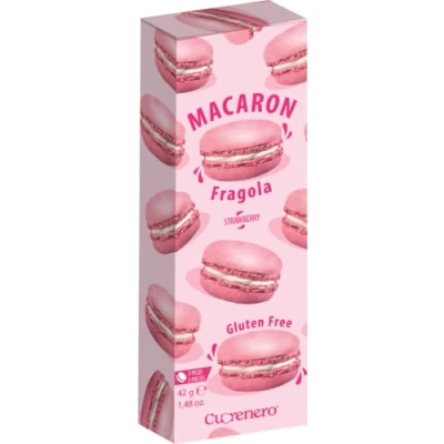 Abbildung von Cuorenero 3 Macarons mit Erdbeergeschmack Glutenfreies Macaron im Koffer Erdbeer Geschmack Sahne Kekse 42 Gr.