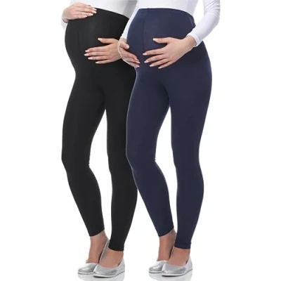 Abbildung von BE Mammy Lange Umstandsleggings aus Viskose Leggings Blickdicht Damen, Maternity Clothing, Ideal für die Schwangerschaft 02 2er Pack (Schwarz/Dunkelblau, XXL)