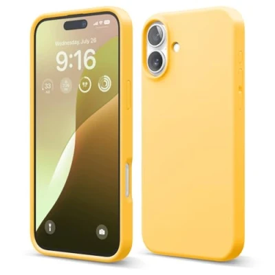 Abbildung von elago Premium Liquid Silikon Hülle Kompatibel mit iPhone 16 Plus Hülle, Ganzkörper Handyhülle, Stoßfest, Schlanke Kratzfester weicher Mikrofaser Innenfutter, 6.7 Zoll (Sunshine)