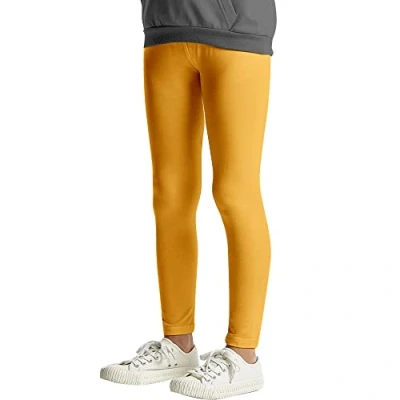 Abbildung von L&amp;K II Kinder Leggings Basic Uni Farbe Mädchen Tanzhose Baby Leggins Fitness Hose Baumwolle 2708 Gelb 164