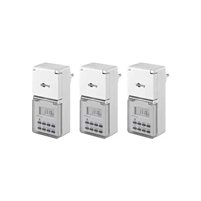 Abbildung von Goobay 55546 3x Digitale Zeitschaltuhr / IP44 Programmierbar Indoor und Outdoor LCD Display Leicht zu bedienende 10C 40C Dauerbetrieb möglich Back Up Akku für 4 Tage Weiß