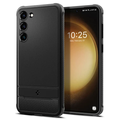 Abbildung von Samsung Galaxy S23 Hülle Silikon Spigen Soft Case/Backcover Handyhülle Schwarz Shockproof/Stoßfest
