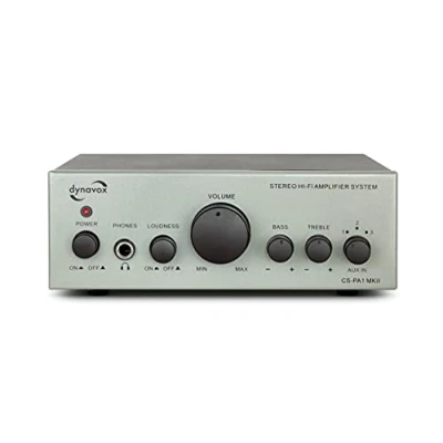 Abbildung von Dynavox CS PA1 MK II Mini Stereo Verstärker, Klangregelung für Bass und Hochton, 3,5 mm Klinken Anschluss Kopfhörer, Silber