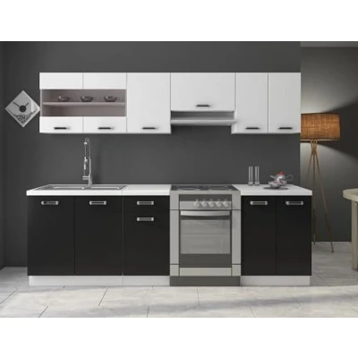 Abbildung von Küchen Preisbombe Küchenzeile Omega 240 cm Küchenblock Einbauküche Singleküche Schwarz + Weiss