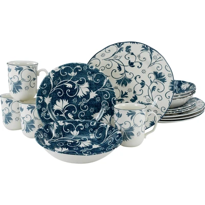 Abbildung von CreaTable Kombiservice &quot;Geschirr Set Damask&quot;, (Set, 16 tlg., Kaffeeservice und Tafelservice im Set, für 4 Personen), Service, oppulentes Rankenornament, Teile, Personen