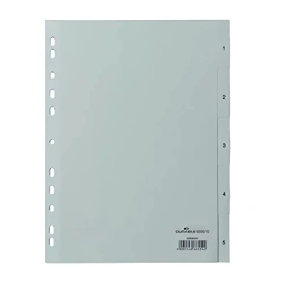 Abbildung von Durable Zahlenregister (A4, geprägte Taben 1 5, PP volldeckend) 25 Stück, grau, 650510