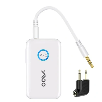 Abbildung von YMOO Bluetooth Adapter 5,3 für TV an Zwei Kopfhörer,3,5 mm Klinke AUX Audio 2 in 1 Sender Empfänger Flugzeug TV/Lautsprecher/mp3 Player/Hörgeräte/PS5,Aptx Low Latency 40ms