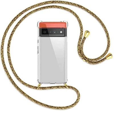 Abbildung von mtb more energy® Handykette kompatibel mit Google Pixel 6 Pro (6.67&#039;&#039;) Natural/Gold Smartphone Hülle zum Umhängen Anti Shock Full TPU Case