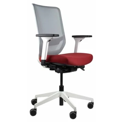 Abbildung von Trendoffice to sync pro, ergonomischer Bürostuhl, mit Armlehnen, modernes Design, Homeoffice, umweltzertifiziert, by Dauphin (Weiß/Rubinrot, Netz Rückenlehne)