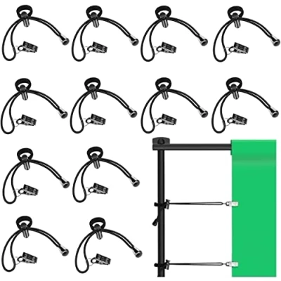 Abbildung von 12 Stück Hintergrund Klammer Set Fotografische Klemmzwingen Hintergrundclip Metallclip Klammerhalter Fotohintergrund mit einziehbarem elastischem Seil für Studio Hintergründe