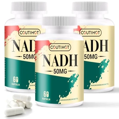Abbildung von NADH 50mg, hochdosiert, Kapseln mit CoQ10 200mg &amp; D Ribose 150mg GVO frei, Glutenfrei 180
