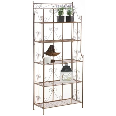 Abbildung von CLP Standregal Ciara I Outdoor Metallregal für Pflanzen im Landhausstil Regal Balkon, Terrasse, Veranda und Garten 5 klappbare Böden, Farbe:antik braun