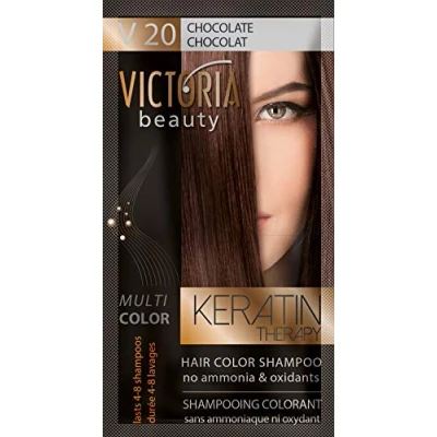 Abbildung von Victoria Beauty Color Shampoo für coloriertes Haar mit Keratin, Тönungswäsche, Тönungsshampoo оhne Ammoniak und Oxidantien Shokolade №20 (6 x 40ml)