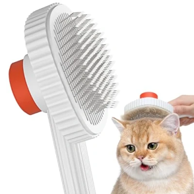 Abbildung von ACE2ACE Katzenbürste, Katzenbürste Langhaar und kurzhaar, Selbstreinigende Katzenhaarbürste von der Bürste mit Einem Knopf, für Losem Fell, Matten, Weiß