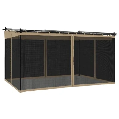 Abbildung von vidaXL Pavillon, Pergola mit Netzwände Schiebedach, Sonnenschutz Überdachung für Terrasse Garten, Gartenpavillon Terrassendach Gartenzelt, Taupe 4x3m Stahl