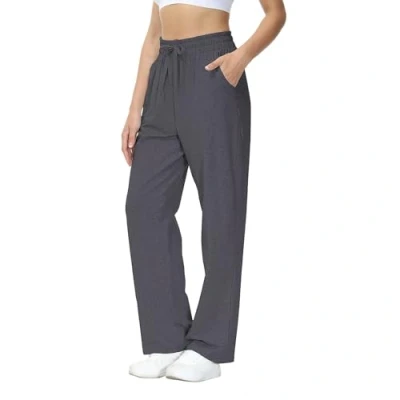 Abbildung von HMIYA Jogginghose Damen Baumwolle Freizeithose Lang offenem Boden Yogahose Sporthose Geradem Bein Hose mit Taschen (Dunkelgrau L)