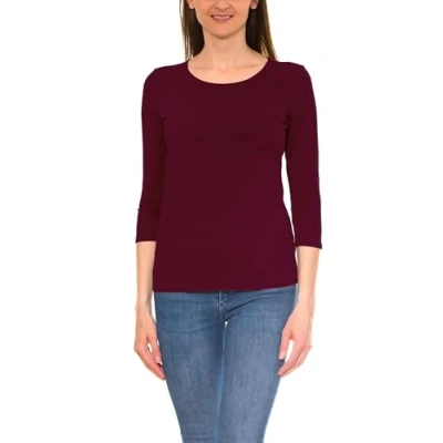 Abbildung von Alkato Damen Shirt 3/4 Arm mit Rundhals, Farbe: Weinrot, Größe: XXL