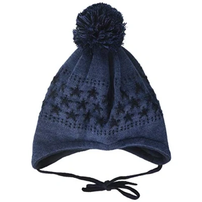 Abbildung von maximo Baby Jungen mit Sternenmotiven und Pompon Bindeband Mütze, Blau (Indigomel. 4), (Herstellergröße: 47)