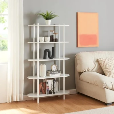 Abbildung von [en.casa] Bücherregal Øvre Standregal mit 5 Ablagen Bücherschrank Regal 139x80x30 cm Weiß