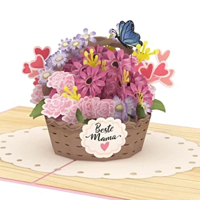 Abbildung von papercrush® Pop Up Karte beste Mama Blumenkorb 3D Geburtstagskarte mit Spruch &amp; Blumen für der Welt, Danke Herzen zum Geburtstag, Besondere Muttertagskarte, Gute Besserung
