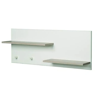 Abbildung von roba® Wandregal Felicia, Wandboard, 2 Ablagen, Haken, weiß/ Luna Elm
