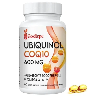 Abbildung von Ubiquinol CoQ10 600 mg Weichkapseln mit Omega 3, 6, 9 und Vitamin E, 30 Portionen Coenzym Q10 (aktive Form) Ergänzung, Höhere Absorption (60 stück (1er Pack))