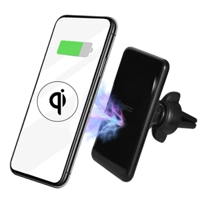 Abbildung von Pro User magnetische Handyhalterung fürs Auto zum kabellosen induktiven Laden qi fähiger Handys, hoher Designanspruch gepaart mit Universal Halterung durch Magnettechnik ideal Handyhülle