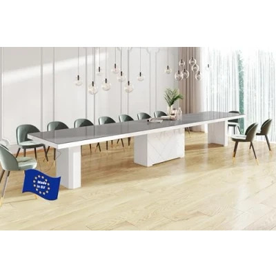 Abbildung von Design Esstisch Tisch HEK 111 Hochglanz XXL ausziehbar 180 bis 495 cm (Grau/Weiß Hochglanz)