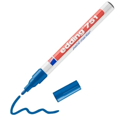 Abbildung von edding 751 Lackmarker blau 10 Stifte Rundspitze 1 2 mm Lackstift zur Markierung und Beschriftung von Metall, Glas, Stein oder Kunststoff hitzebeständig, permanent, wischfest