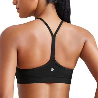 Abbildung von CRZ Yoga Damen Butterluxe Racerback Sport BH Gepolstert Ohne Bügel Y Rücken Sommer Atmungsaktiv Spaghetti Top Schwarz S