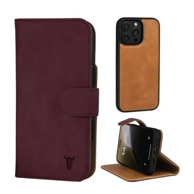 Abbildung von TORRO Nubuk Lederhülle kompatibel mit iPhone 16 Pro Max Magnetisch Abnehmbarer Brieftasche Ständer (Kompatibel Offiziellen MagSafe Ladegeräten) Kastanienbraun