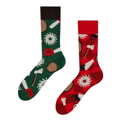 Abbildung von Dedoles Socken Unisex Damen Herren &amp; Kinder Baumwolle viele lustige Designs 1 Paar Geschenk links rechts verschieden, Farbe Rot, Motiv Holzfäller, Gr. 39 42