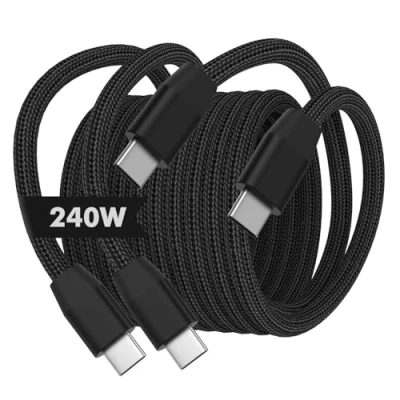 Abbildung von MoKo 240W USB C auf Kabel, 2 Stück 3 m Nylon Geflochtenes Typ Kabel Schnellladekabel für iPhone 16/15/15 Pro/15 Plus/15Pro Max, MacBook Pro 2020, Galaxy S24, Schwarz