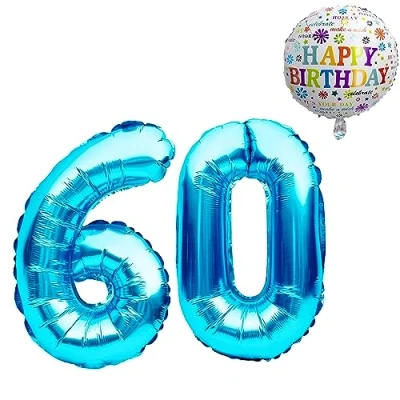 Abbildung von Luftballon 60. Geburtstag XXL Riesen Folienballon SET 101CM + 45CM Ballon 5M Deko Band 60 Helium geeignet Wiederverwendbar Männer Frauen