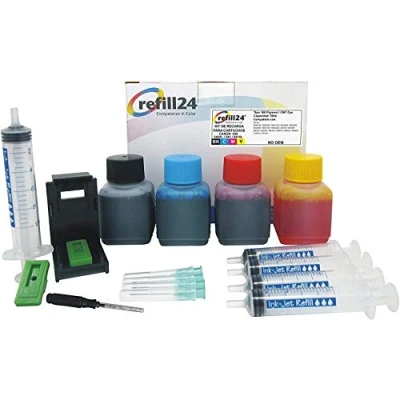 Abbildung von refill24 Nachfüllset: Nachfülltinte 200 ml kompatibel für Druckerpatronen Canon PG 540 CL 541, PG540 CL541 XL Schwarz und Farbe + Zubehör Anleitung, Refillset mit Druckertinte Pixma MG MX TS