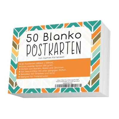 Abbildung von Sophies Kartenwelt Blanko Postkarten Set mit 50 Karten Gestalte und bedrucke deine eigenen auf hochqualitativem 350g / m² Papier